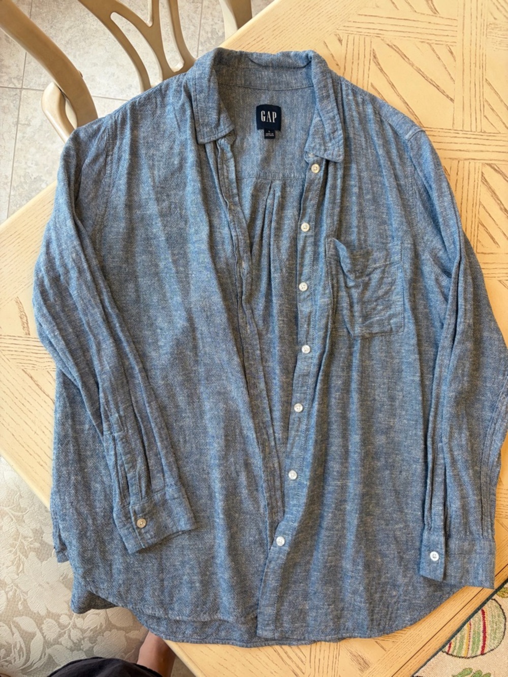 GAP Linen Blend Chambray Button-Up Shirt - Blue